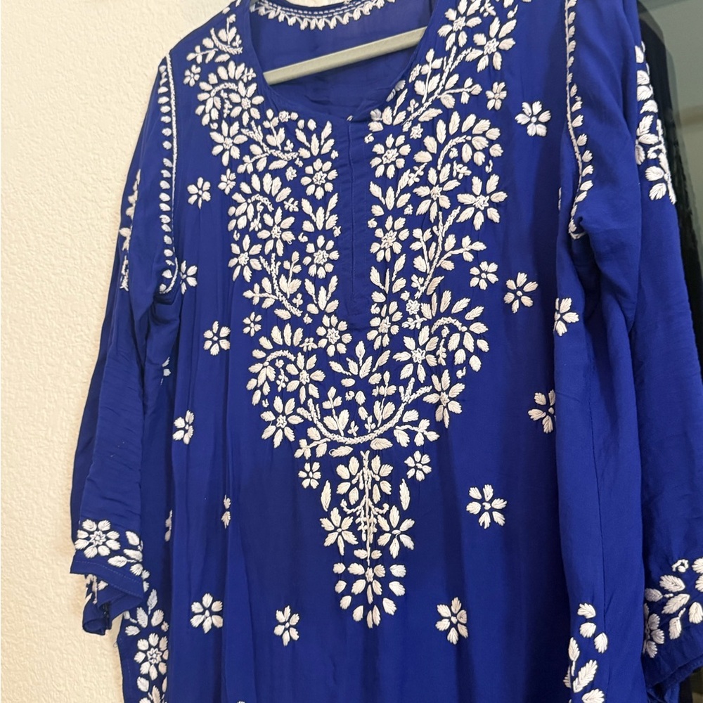 Elegant Blue Embroidered Women's Top